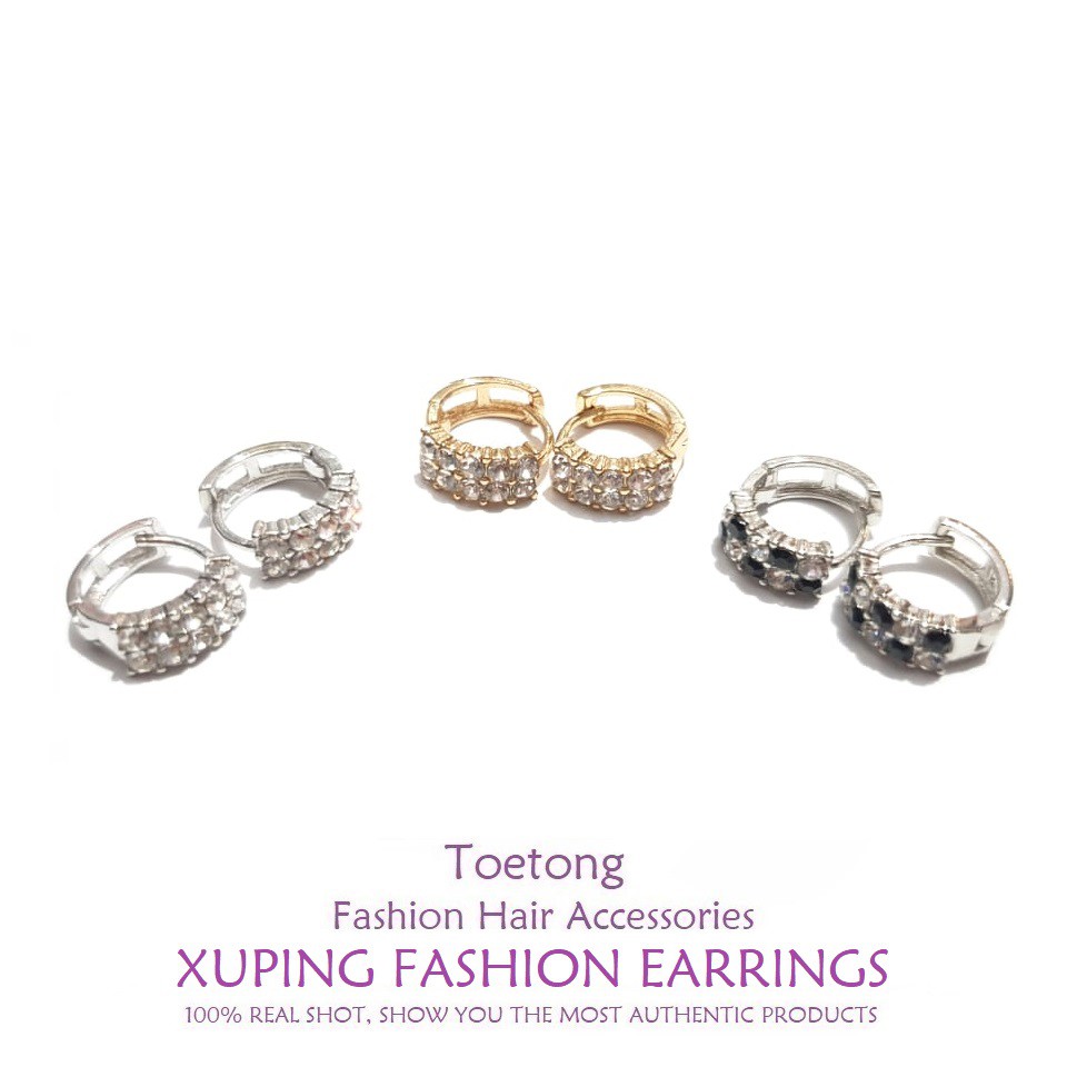 Anting Jepit Titanium Zicron Anti Karat Giwang Permata Berlian Xuping Fashion Hoops Earrings-1
