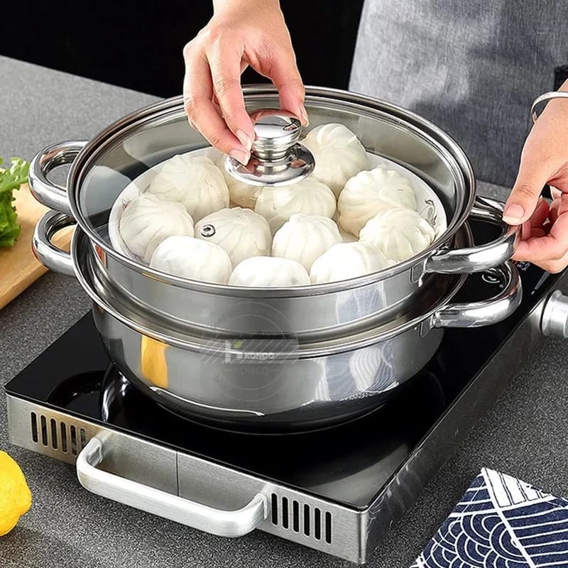 panci steamer panci kukusan tingkat 2 /steam pot stainless steel /Panci steamer set 28 cm bahan stainless [PADMA]