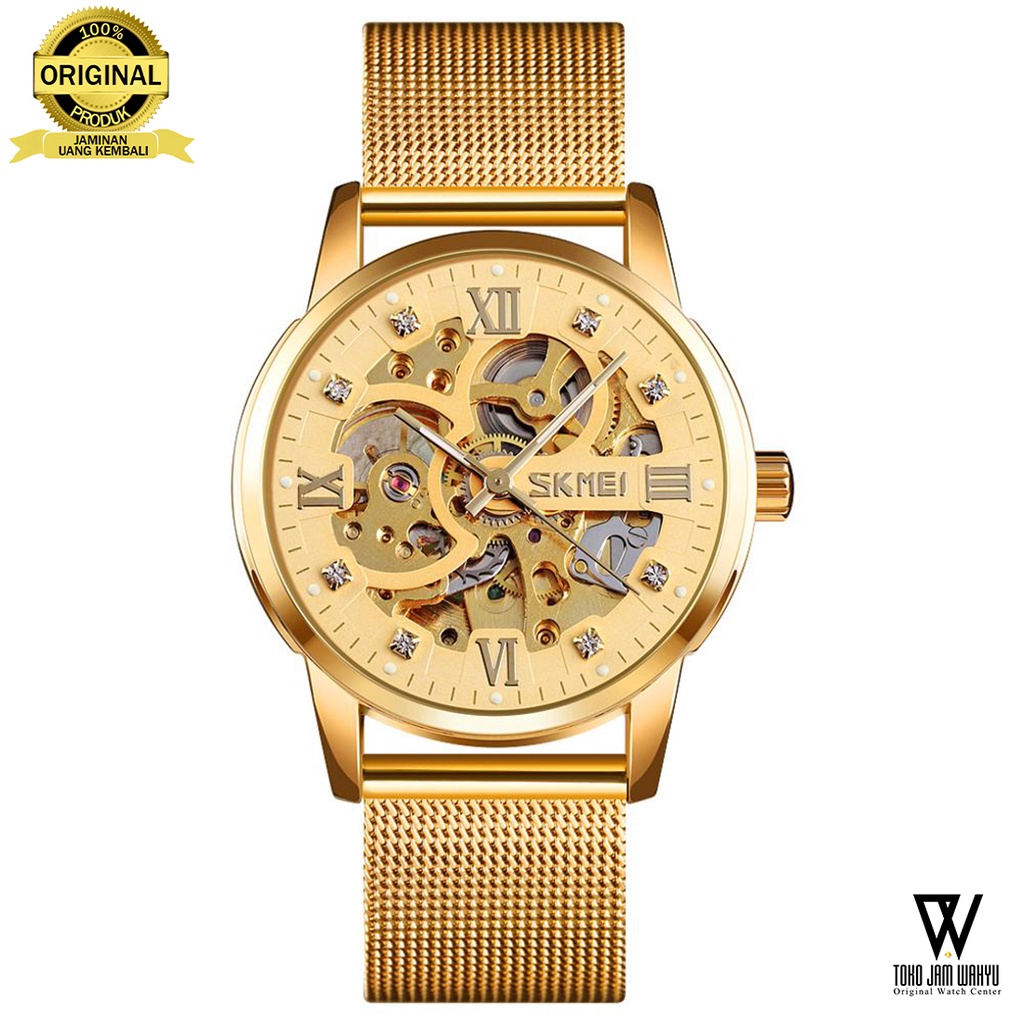 Skmei 9199 E Jam Tangan Mechanical Pria - Gold - Stainless Steel Bracelet