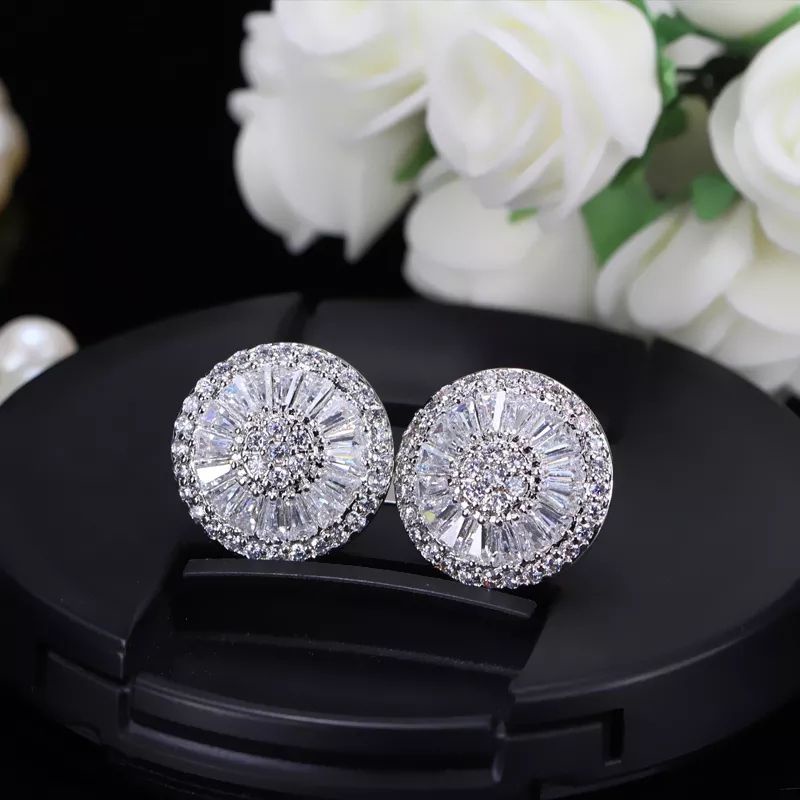 Classic round titanium diamond earrings