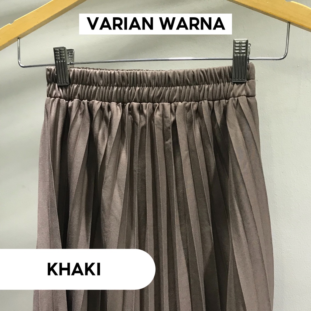Rok termurah Jumbo Plisket Pendek Wanita 7/8 / Rok Payung Wanita-Khaki