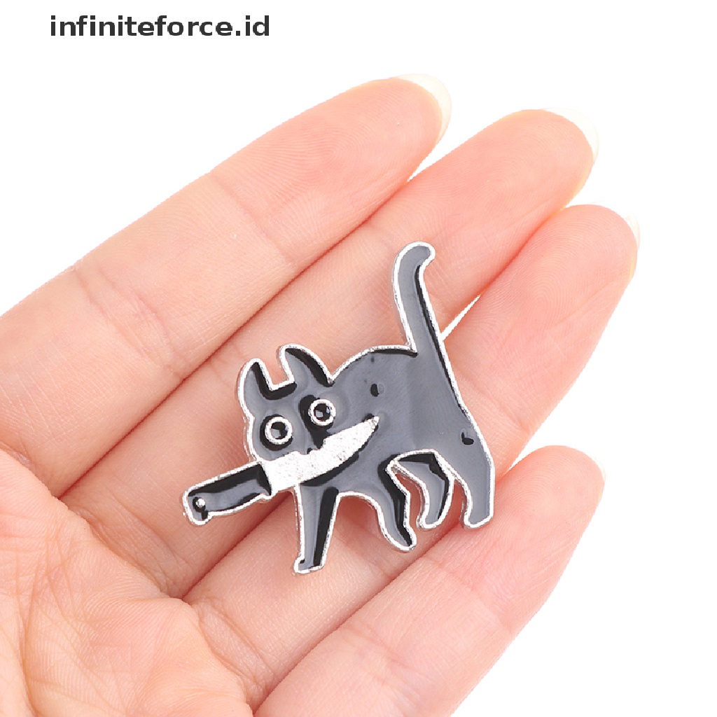 Bros Pin Enamel Bentuk Kartun Kucing Hitam Untuk Kerah Kemeja