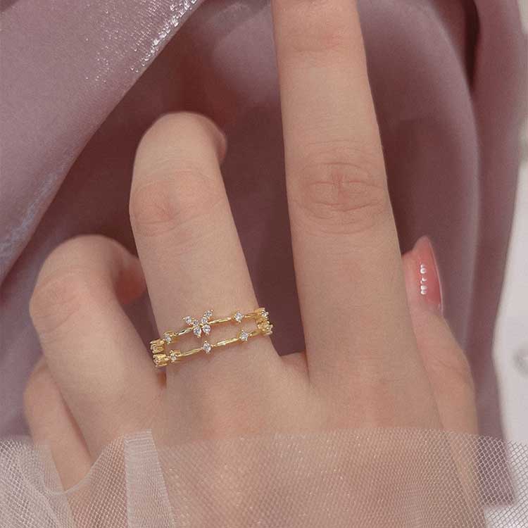 Kupu-Kupu yang Indah Cincin Emas S925 sterling Perak Kristal Berlian Perhiasan Fashion Wanita Pertunangan Pernikahan Adjustable Rings