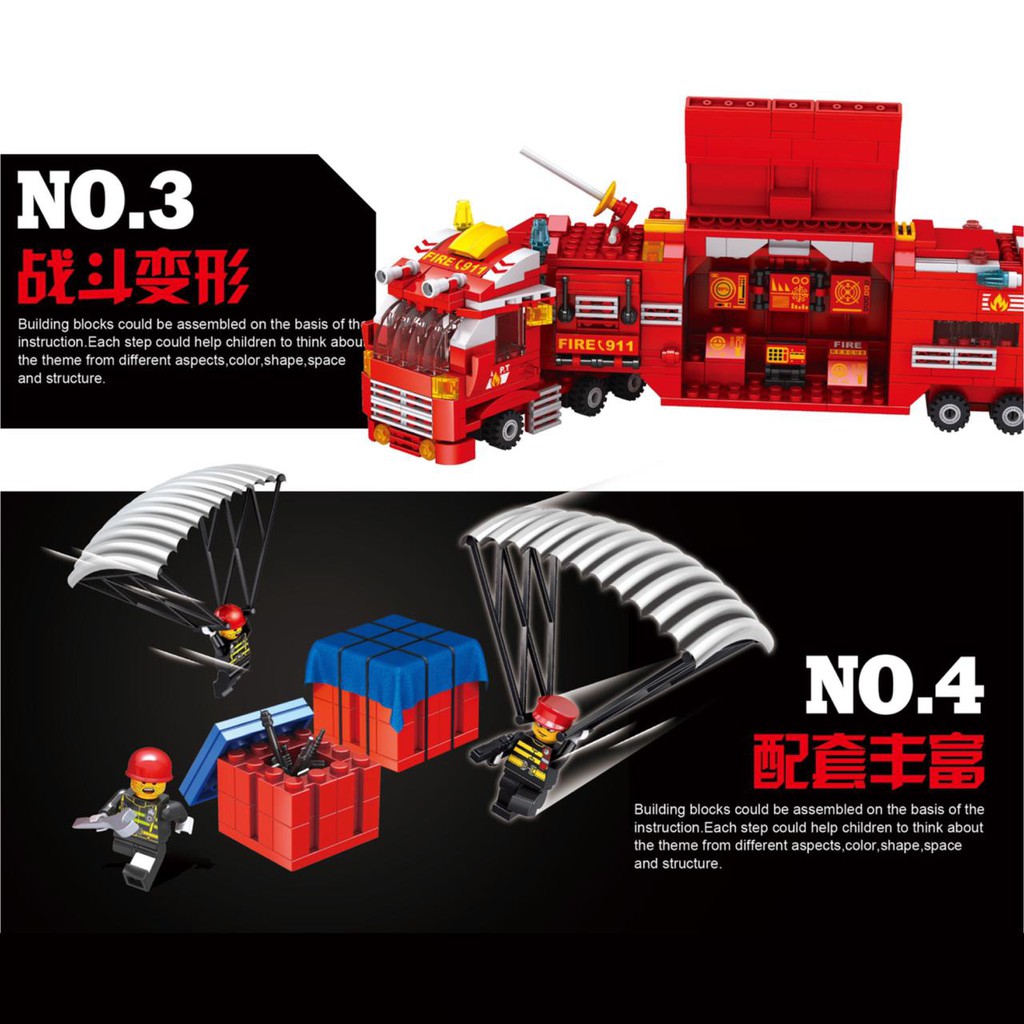 [FUNNY]631pcs Mainan Balok Susun Robot Mobil Pemadan Kebakaran / Balok Classic Transformer Fire Fighter