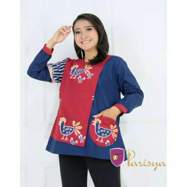 Blus Batik Cap Ayam Saku Bundar