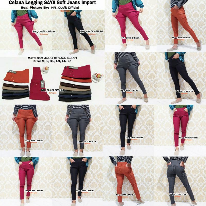 Celana Leging Saya Stretch Size M-L8 Bahan Melar Soft Jeans Tebal Tidak Nerawang Import Tregging Wanita Panjang Lejing Sport Full Karet Legging