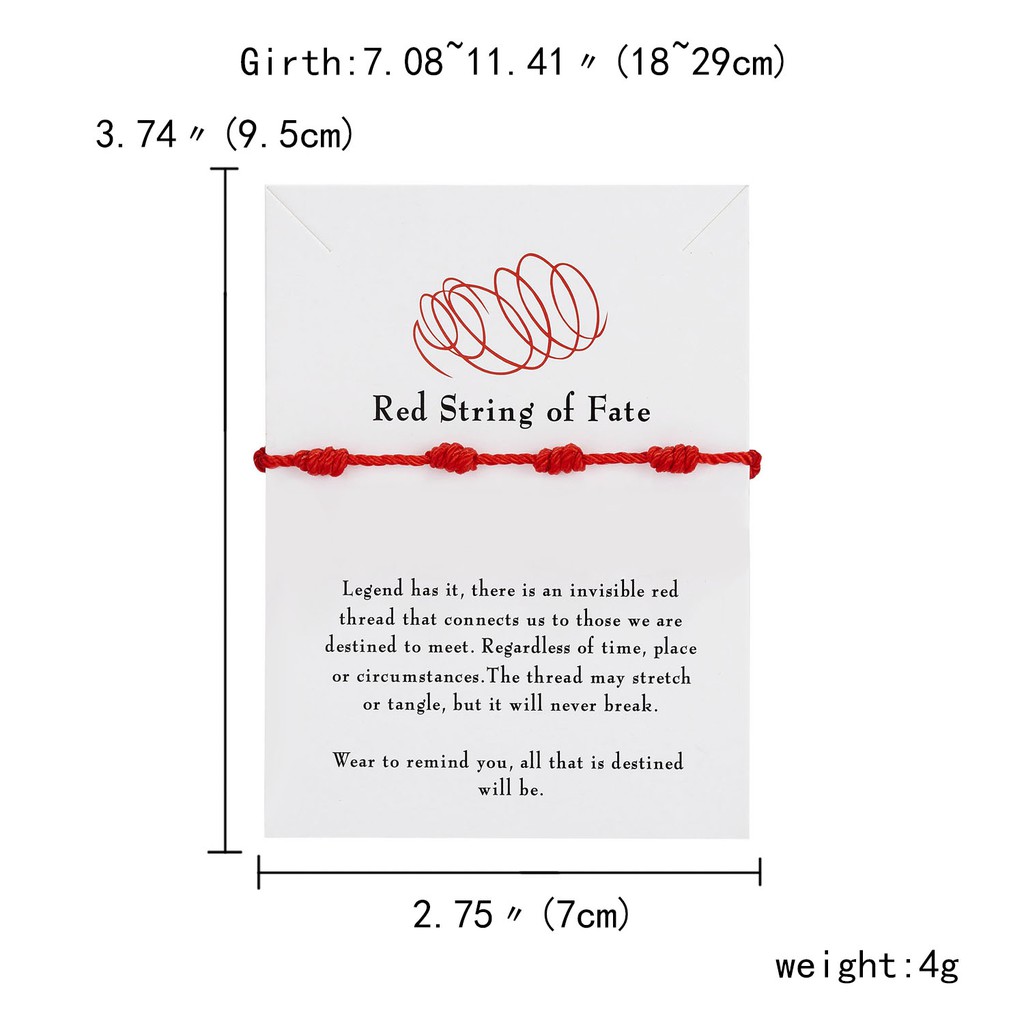 Red string of fate 7 knot red string lucky friendship woven adjustable paper card bracelet