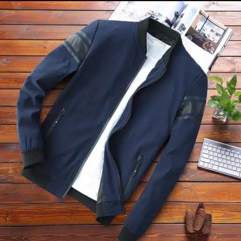 Jaket pria POLYSTER kain taslanJN korea/jaketerbaru streep tangan model terbaru risleting waterproff