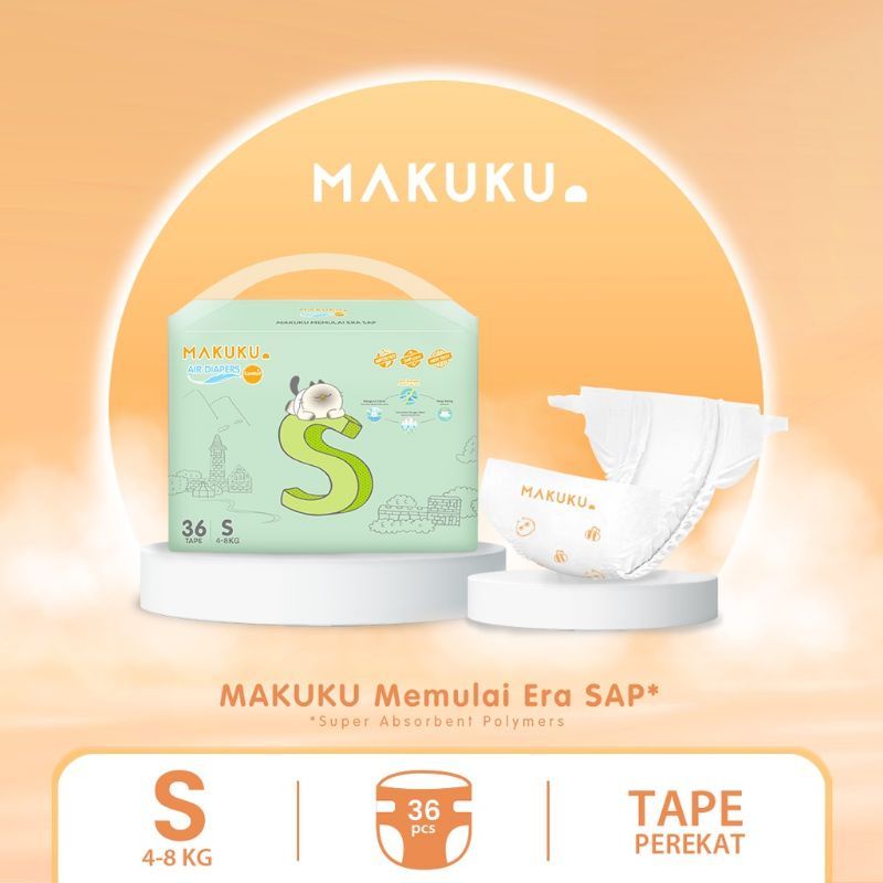 (PROMO) MAKUKU AIR DIAPERS COMFORT+ / PEMPERS LEMBUT / ANTI GUMPAL / DAYA SERAP BAGUS UKURAN S PEREKAT