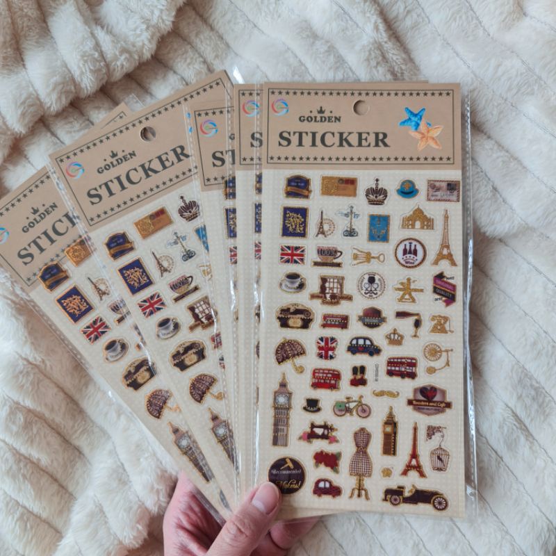 

Vintage Sticker Gold Foil Deco Stickers Bujo Journaling Journal Stiker Diary Planner UK Paris London Travel Accessories Decoration