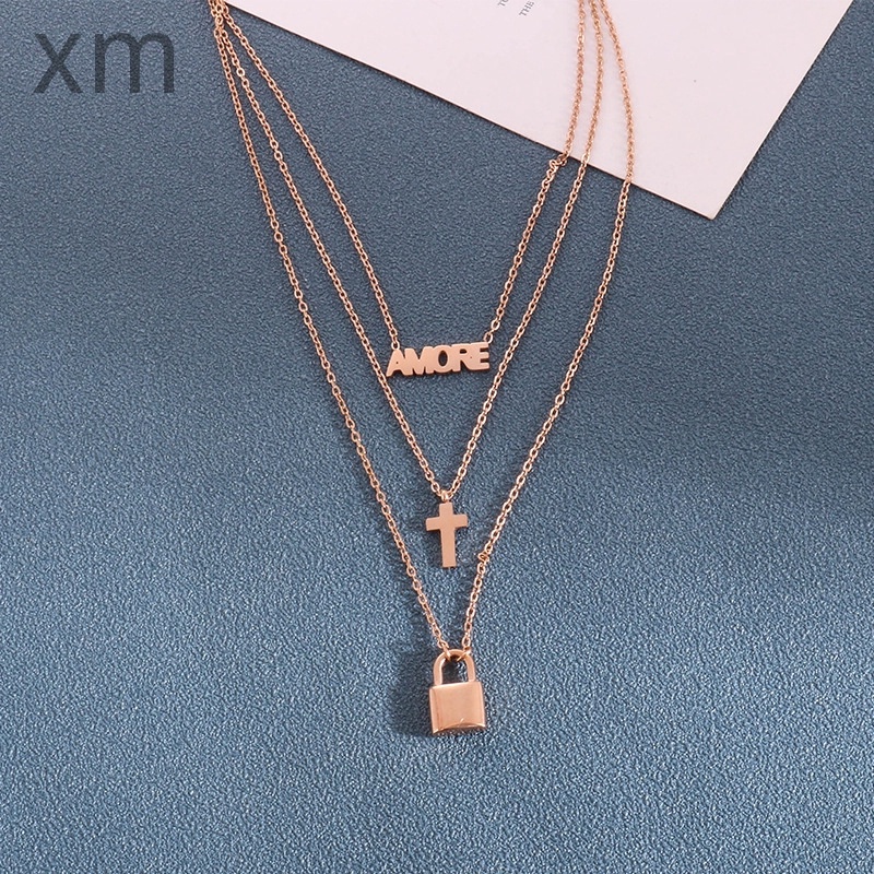 Kalung Rantai Klavikula Titanium Steel 18K Rose Gold Tiga Lapis Dengan Liontin Rumbai Untuk Wanita