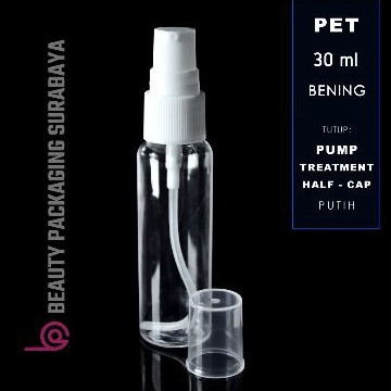 Botol Plastik PET 30ml BR Bening Tutup Pump Treatment Half Cap