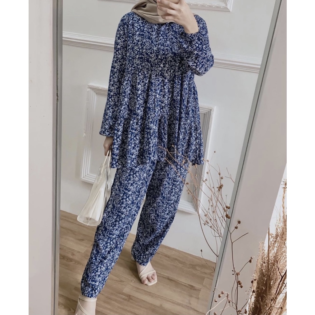 BLOOMS DAILY ONE SET / TIE DYE ONE SET RAYON / STELAN PIYAMA WANITA-TENIA NAVY