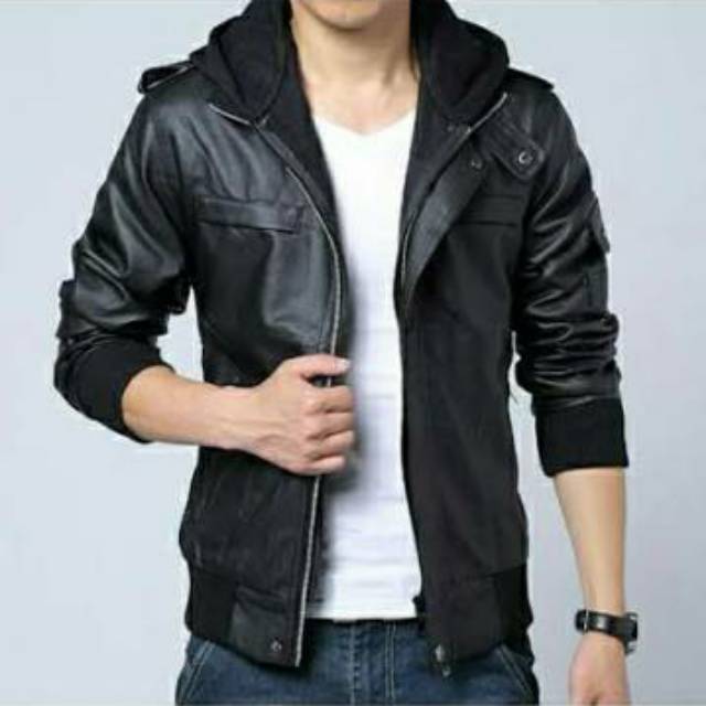 Jaket kulit sintetis  jaket casual pria/ jaket hoodie