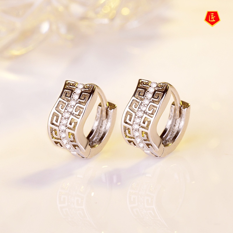 [Ready Stock]Fashion Creative Silver Single Row Diamond Earrings