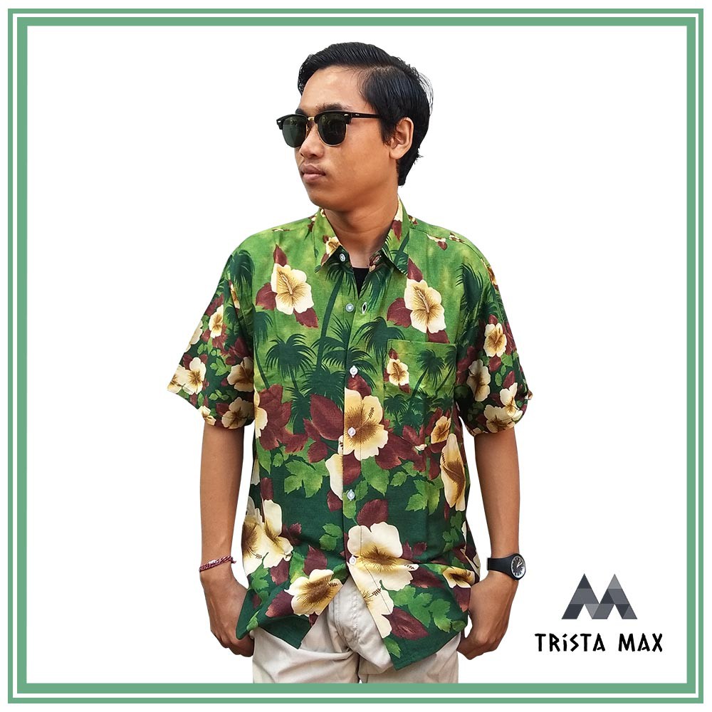 Kemeja Pantai Terlaris - Baju Pantai Cowo - Kemeja Pantai Motif Bunga - Baju Motif Bunga Distro