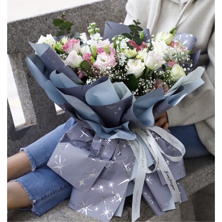 FLOWER WRAPPING “ STARRY SKY “ BI COLOR (ECER) CELLOPHANE KERTAS BUNGA HAND BOUQUET WATERPROOF