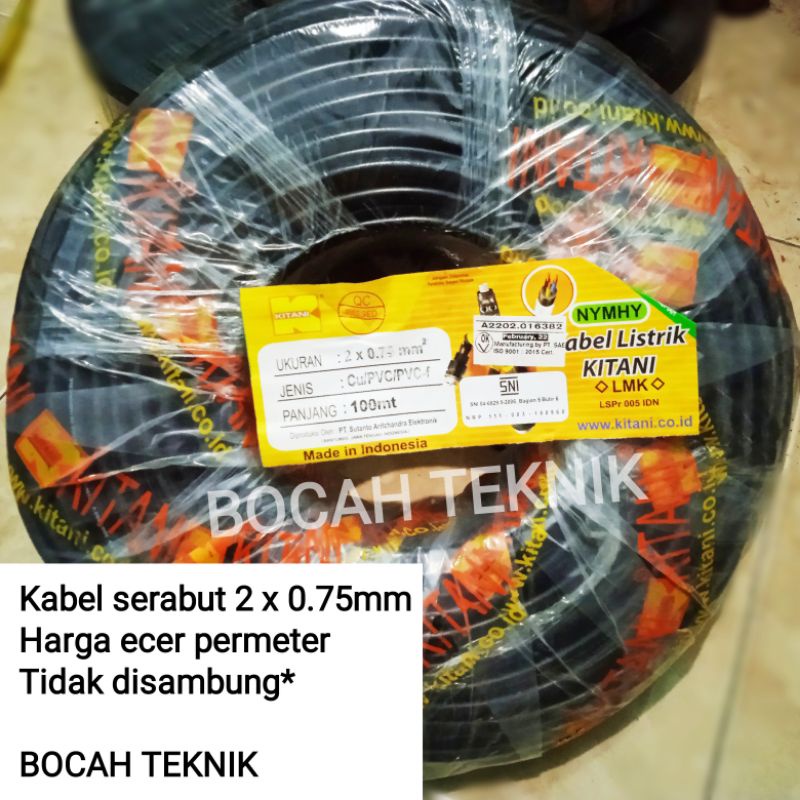 kabel serabut isi 2 ketebalan 0,75 mm - kabel listrik serabut 2 x 0.75 mm ecer