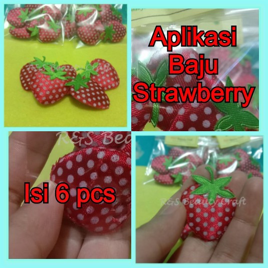 aplikasi baju tempel anak / bordir aplikasi baju anak / bordir jahit tempelan baju strawberry isi 6