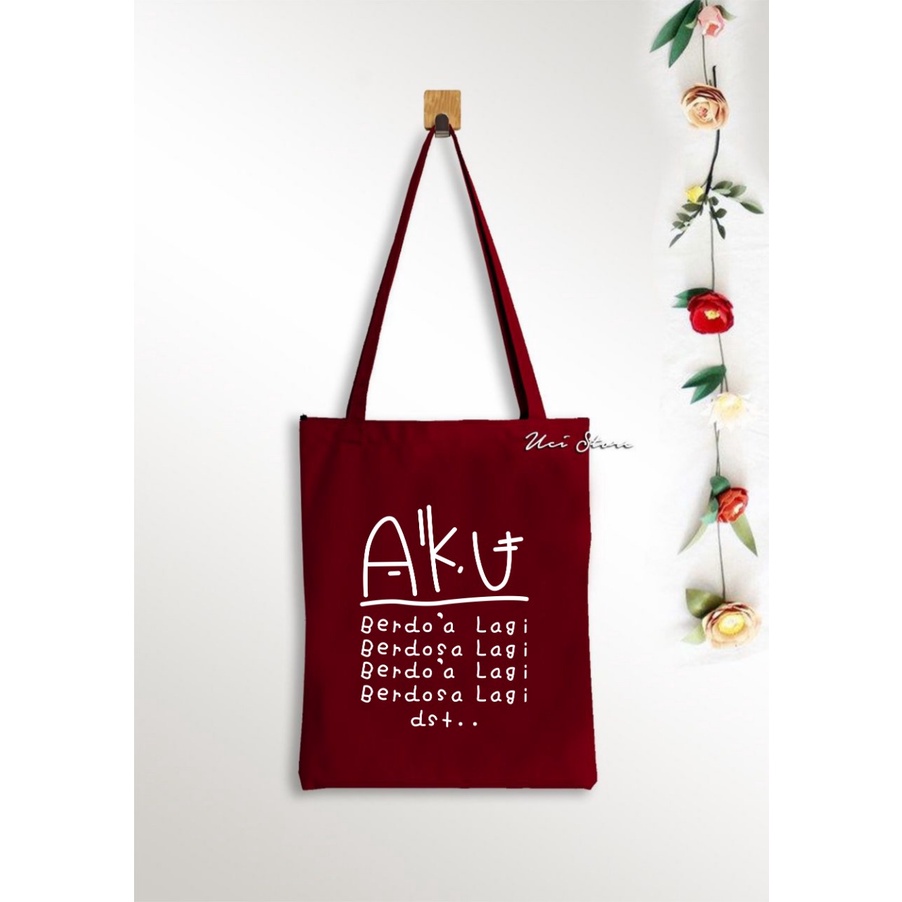 ( PAKAI RESLETING) Tote bag aku berdoa varian warna [Toko UCI  &amp; DSD]