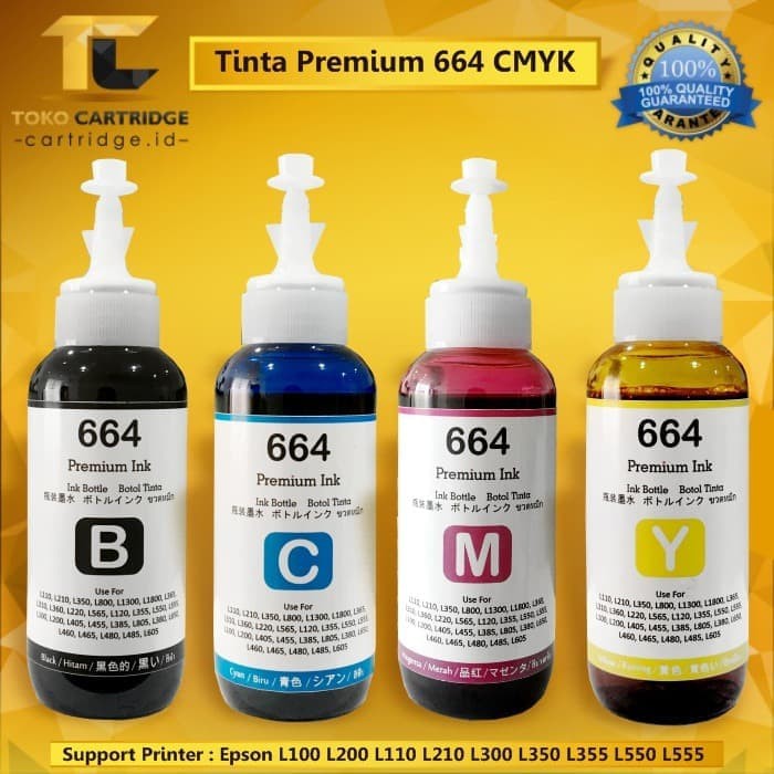 Tinta Premium Ink 664 refil isi ulang Printer Epson L365 L455 L550 L555 L565 L1300 L1110 L3110 L3150