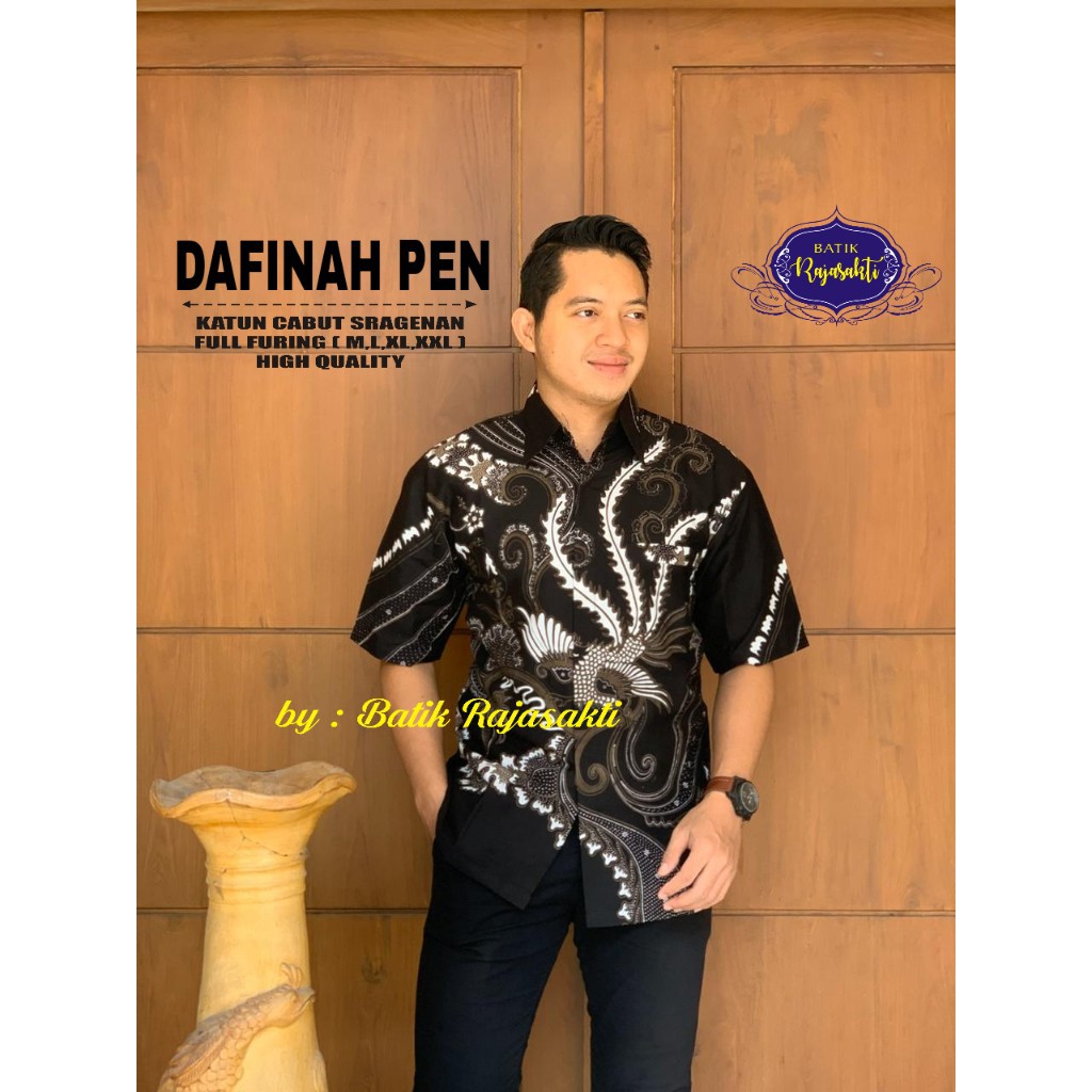 DAFINAH PEN Kemeja Batik Pria Lengan Pendek Katun Halus FULL FURING Rajasakti