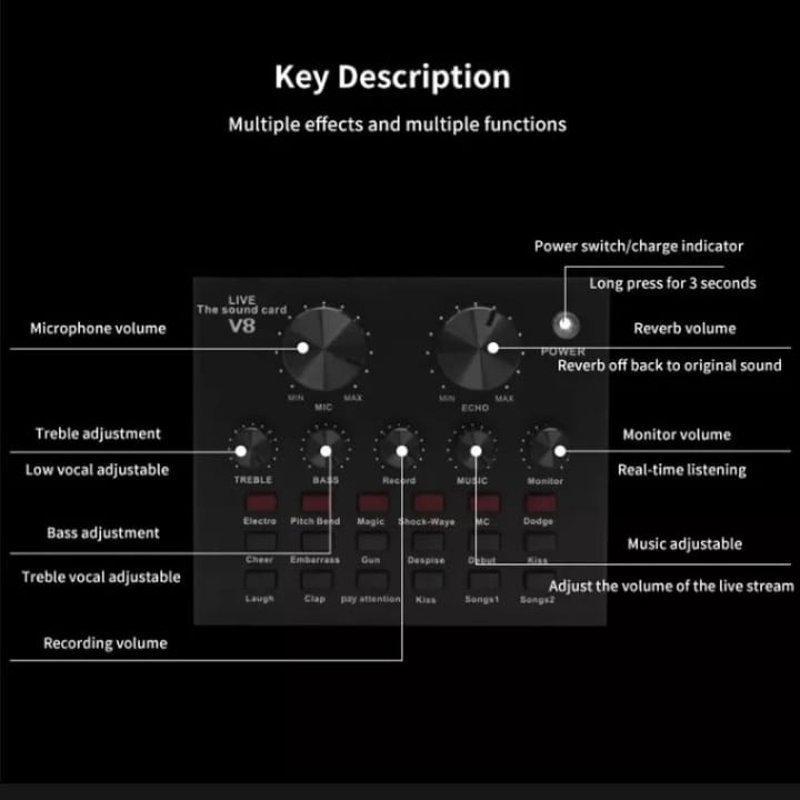 karaoke mixer karaoke Soundcard Broadcast Microphone - V8 V8 SoundCard Bluetooth mixerr dan2 mikalat karaoke