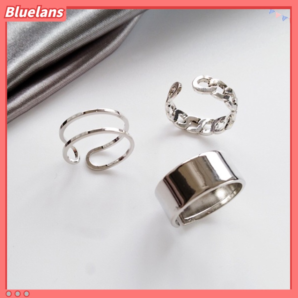 Bluelans 3Pcs Ring Women Personality Hip-hop Adjustable Open End Finger Joint Decoration