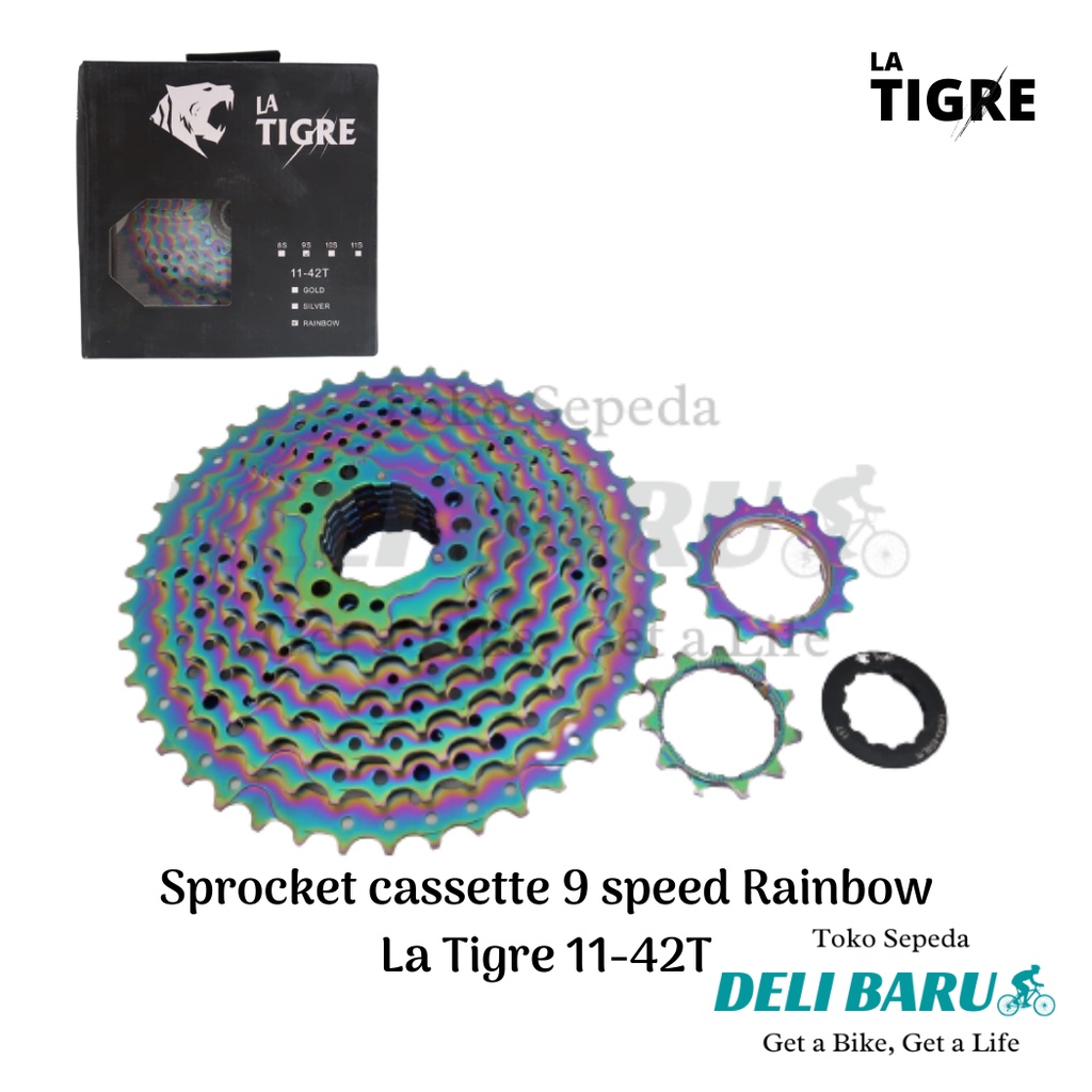 La tigre Sprocket cassette 9 speed rainbow model slop 11-42T sepeda MTB federal lipat