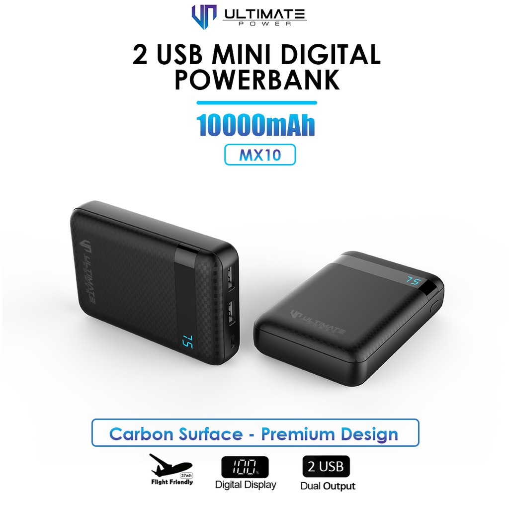 Powerbank 10000mAh Ultimate Power 2USB Mini Digital Powerbank 10000mAh MX10 original100%asli