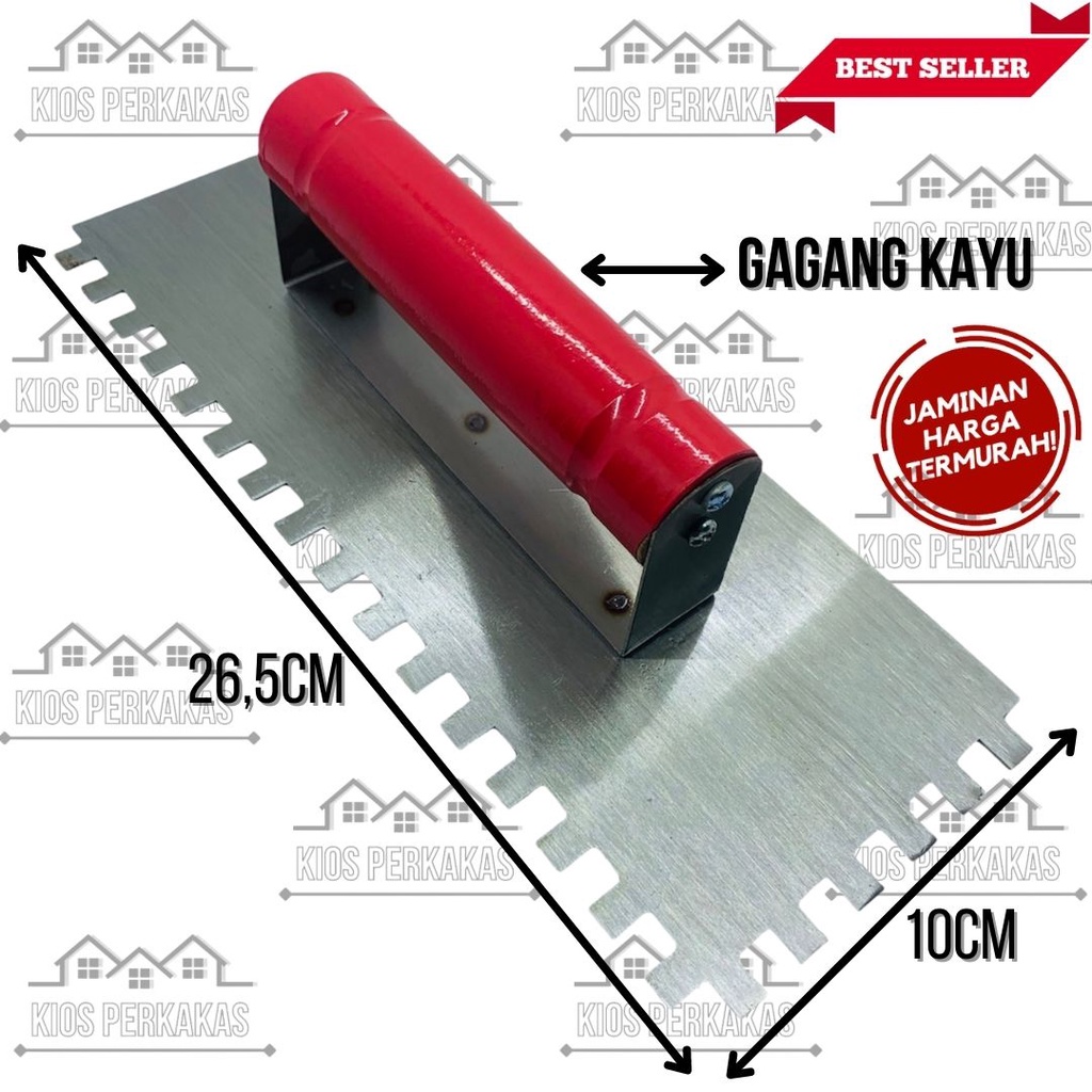 Raskam baja/Roskam acian/tower plester alat acian semen gerigi & polos gagang kayu