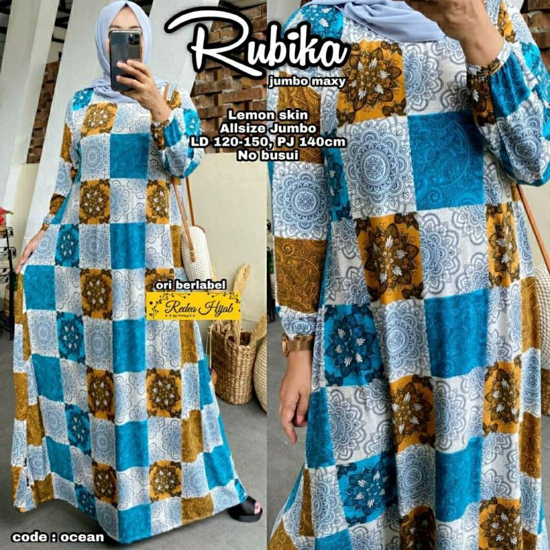 Rubika Jumbo Maxy, GAMIS/MAXI DRESS MUSLIM JUMBO CANTIK BAHAN LEMON SKIN LD 120-150 TERJUMBO