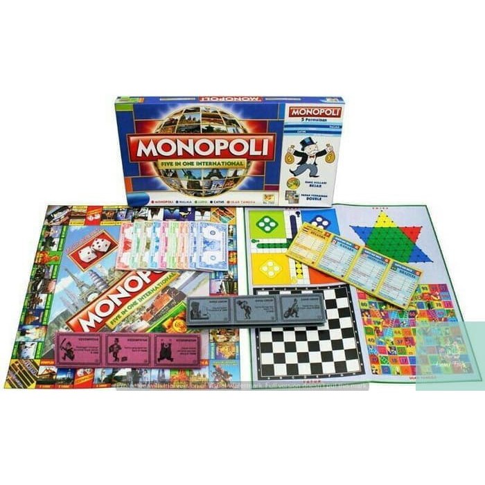 Mainan Monopoli 5 in 1 (monopoly, halma, catur, ulang tangga dan ludo)