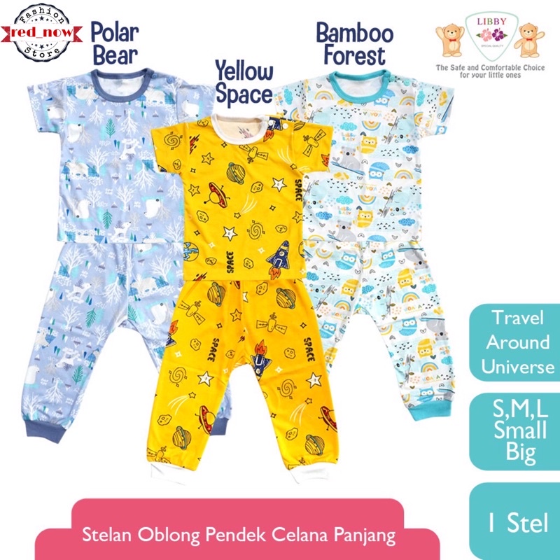 Libby Baby~Setelan Oblong Pendek (Kancing Pundak) Celana Panjang