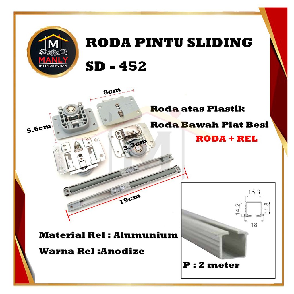 Roda Rel Pintu Lemari Sliding Geser Slowmotion SD 452 (2 Pintu )