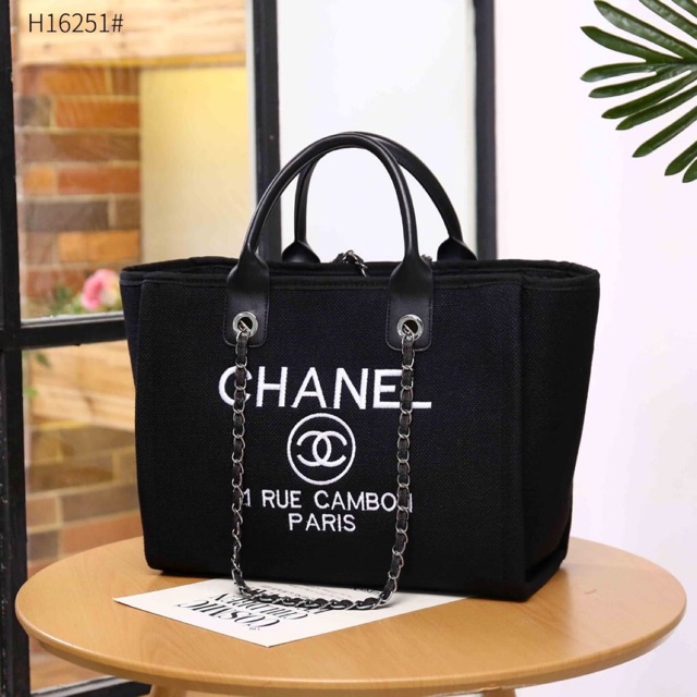 TAS CHANEL CANVAS DEAUVILLE SHOPPING TOTE BAG H16251