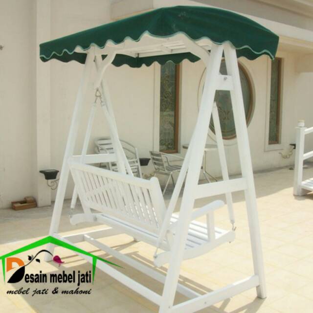 Furniture kursi ayunan jati minimalis cat duco warna putih