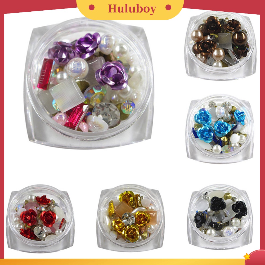 Huluboy Huluboy♡ Bunga Mawar 3D Dengan Mutiara Imitasi Untuk Dekorasi Manicure