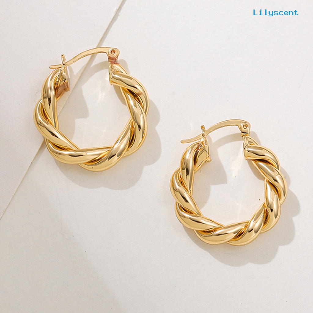 1 Pasang Anting Hoop Hypoallergenic Bahan Alloy Tebal Gaya Elegan Untuk Wanita