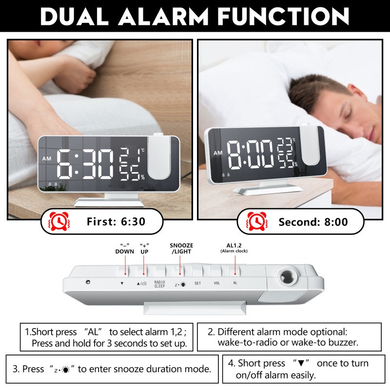 Kiss LED Proyektor Layar Plafon LCD Stopwatch Temp Alarm Clock Proyeksi Digital