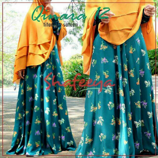 Gamis Qinara 12 SHAFEEYA Sarasvati Titanium Sateen Hijau Emerald