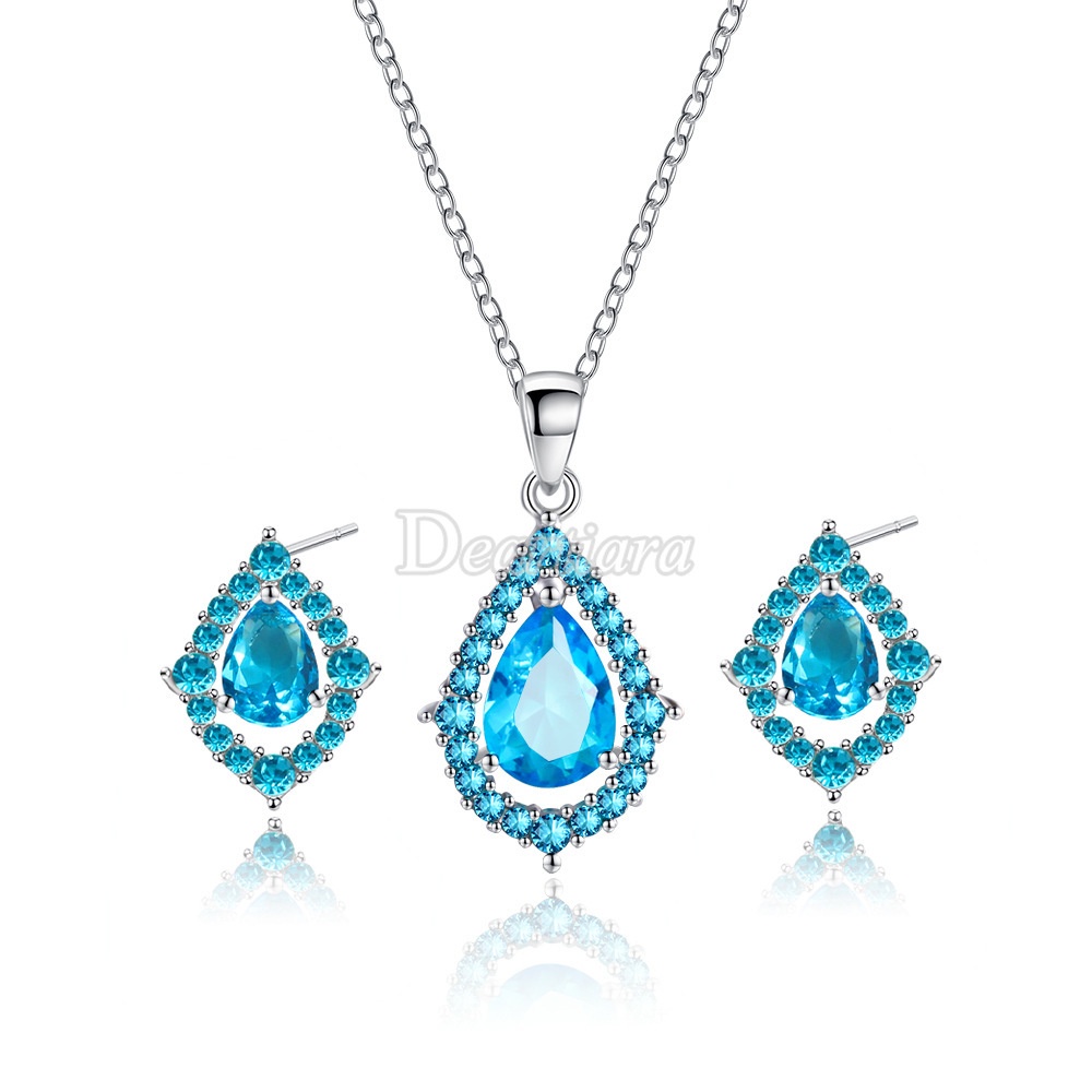 Korean Style Bridal Drop Necklace Earrings Set Shiny Zircon Accessories