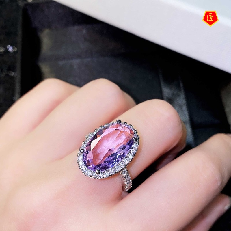 [Ready Stock]Natural Amethyst Micro-Inlaid Diamond Ring