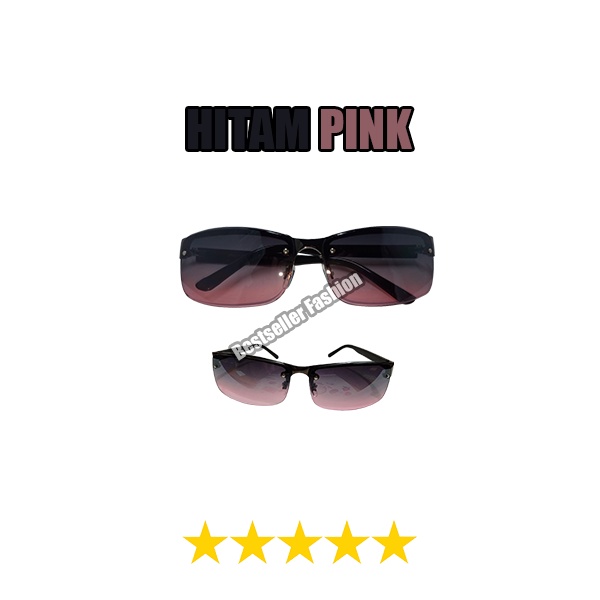 Kacamata Fashion Stylish Unisex Pria Wanita anti UV Lensa warna Gradasi Anti Silau Kaca mata Hitam Model Sporty Semi Rimless