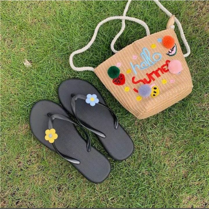 sandal jepit wanita bunga warna warni sandal wanita murah