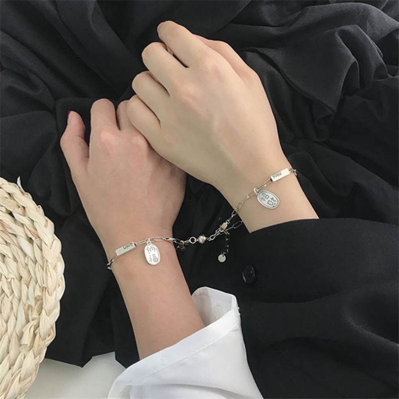 1 Pasang Lucky Couple Magnetic Gelang Pasangan Pacar Gelang Logam Hadiah Ulang Tahun