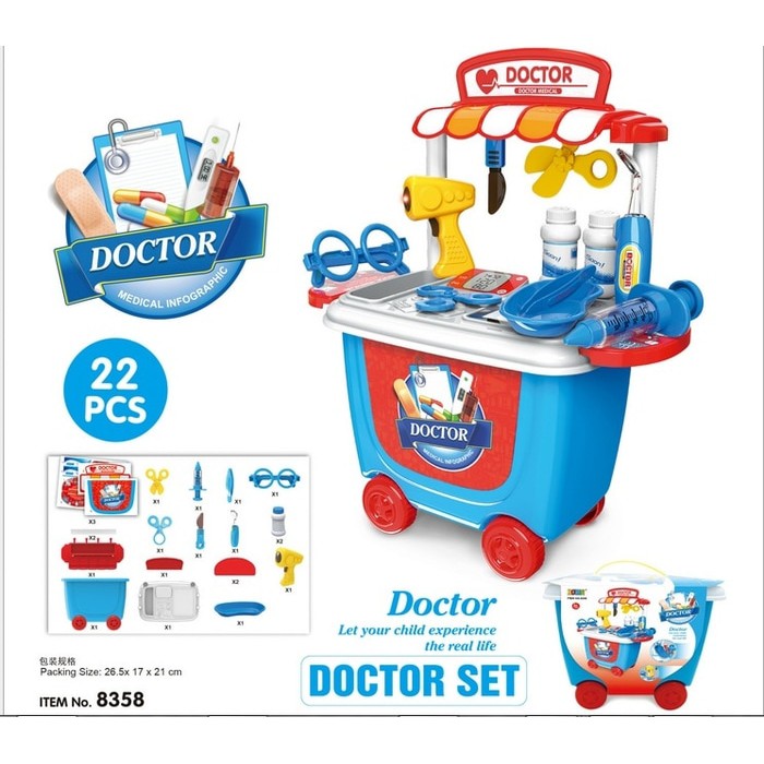 Dream suitcase toolset kitchen set doctor mainan anak box beroda