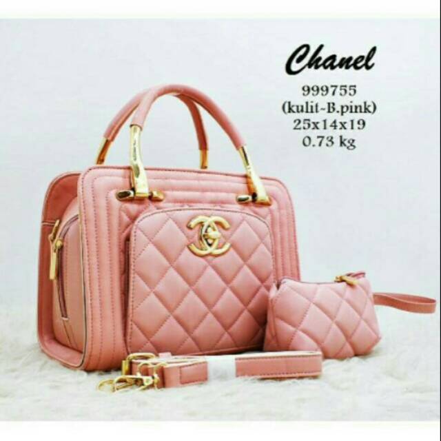 Tas Jinjing Wanita Chanel Kulit Sintesis Untuk Kerja Warna Pink