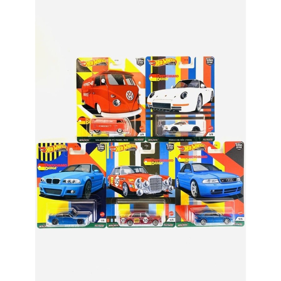 BEST SELLER | Diecast SET Deutschland Design Car Culture Hot Wheels Volkswagen T1 Panel Porsche 959 (1986) 1986 Audi S4 Quattro BMW M3 E46 Mercedes-Benz 300 SEL 6.8 AMG Mercy HW Hotwheels Mercedes Benz
