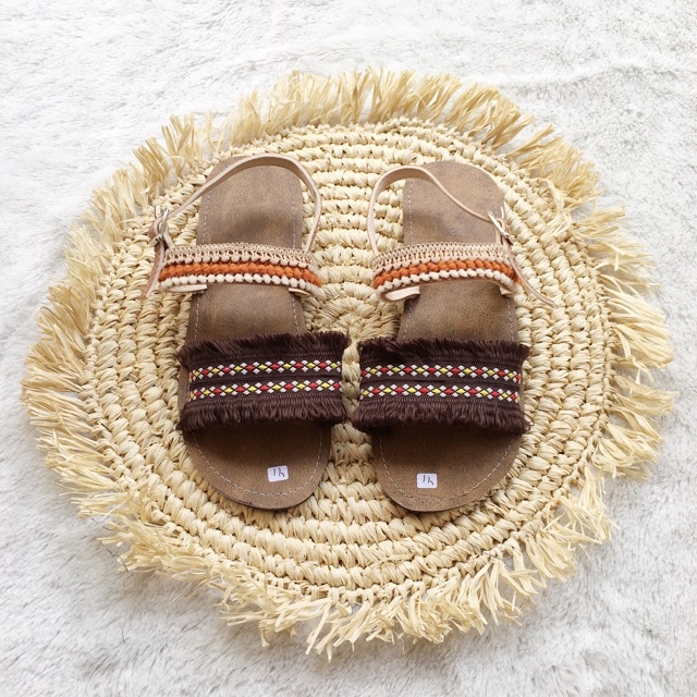 dark brown orange - Boho equals sandal sandal boho / sandal etnik / sandal bohemian / sandal wanita-2